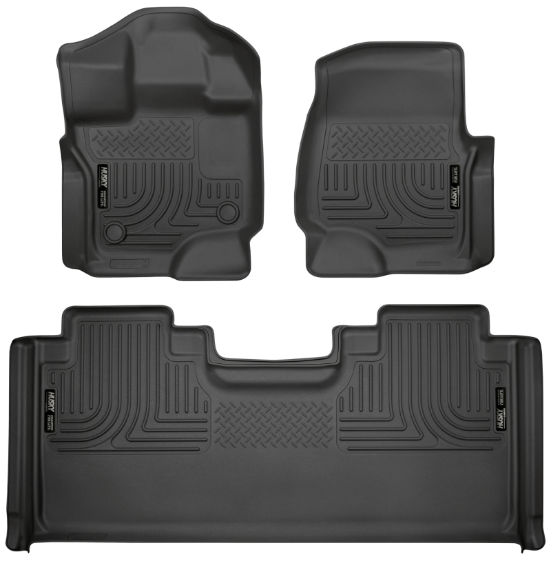 Ford F-150 SuperCab Floor Mats - Front + Rear - Husky Liners - WeatherBeater Series - Black - `15-`19